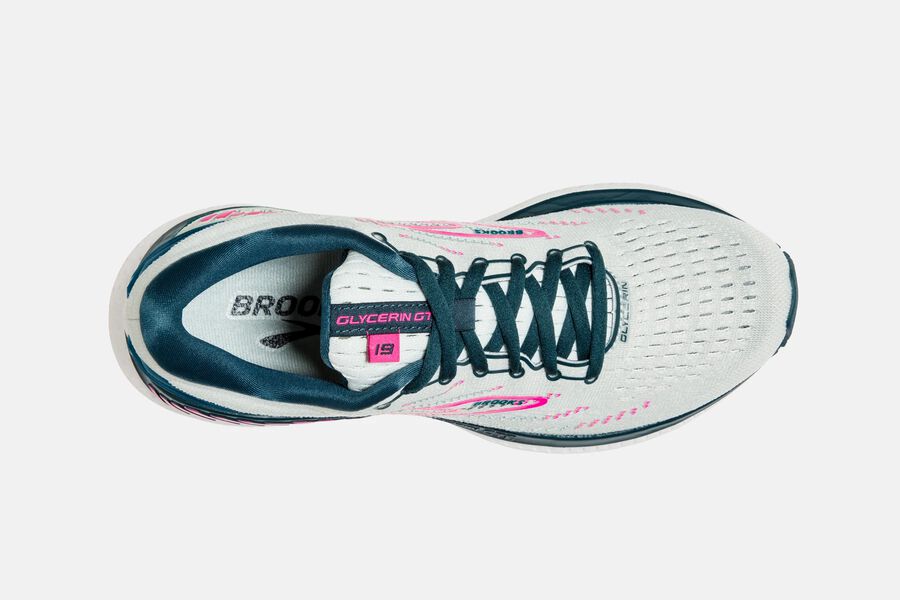 Brooks Running Shoes Womens White/Pink - Glycerin GTS 19 Road - 4201-QNIVG